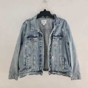 Old Navy Distressed Denim Jean Jacket Casual Light Wash Blue XL